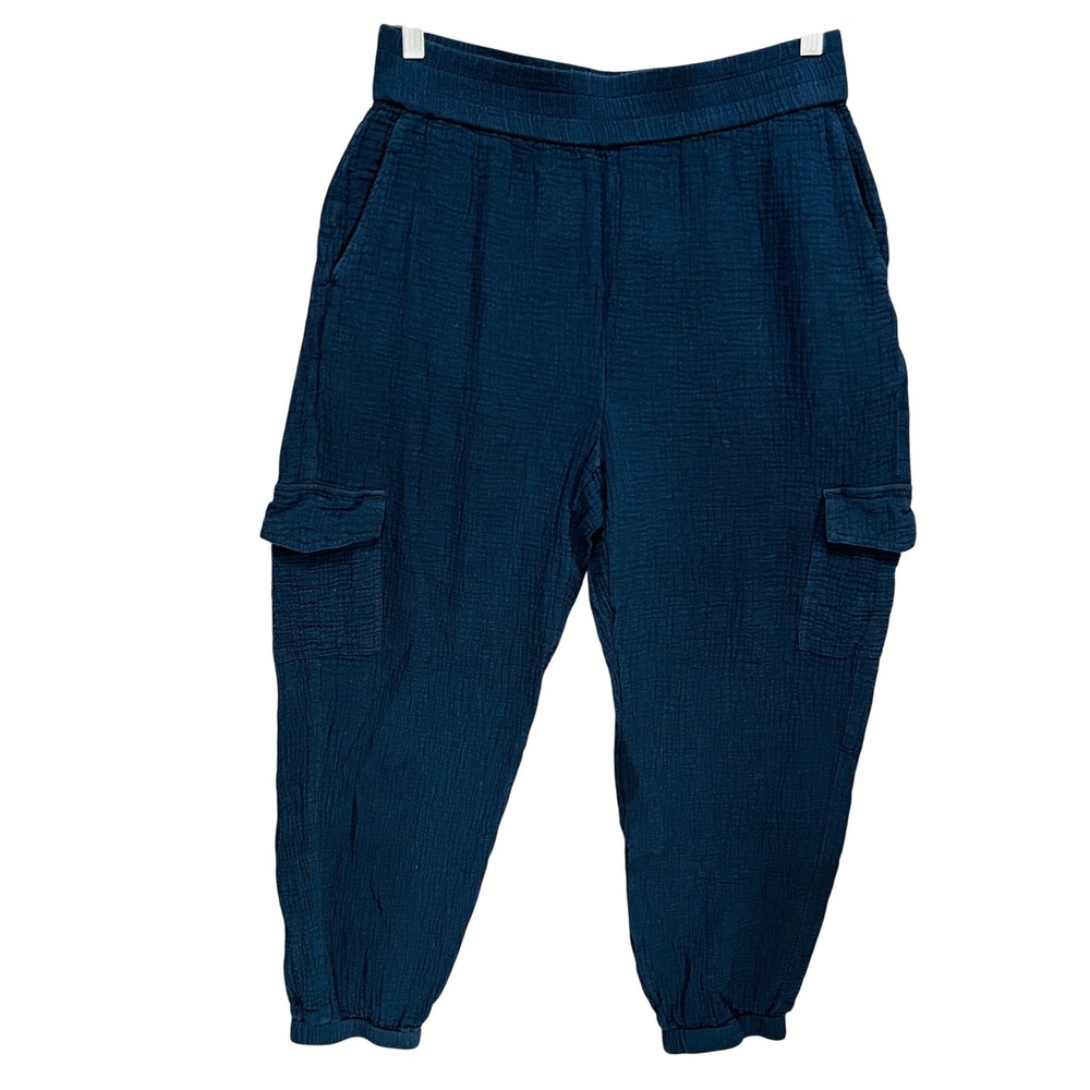 Soft Surroundings Navy Blue Cotton Gauze Cargo Jogger Pants Style 2ER86 Medium